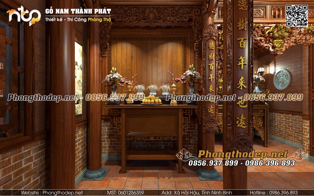 Nội thất gian trái nhà gỗ 3 gian
